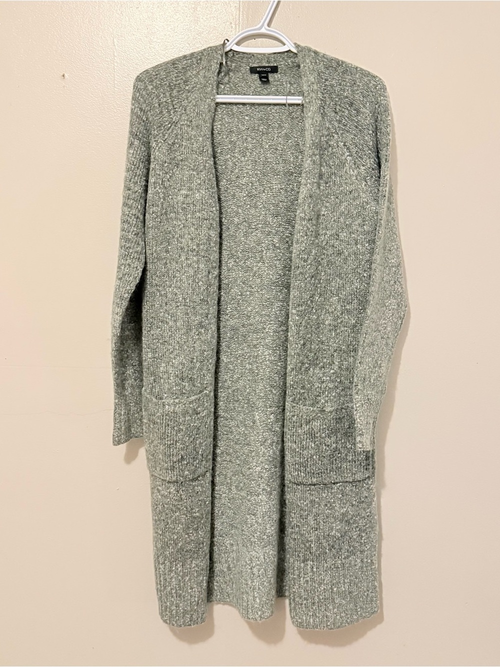 RW&CO. Heather Sage Green Open-Front Long Cardigan